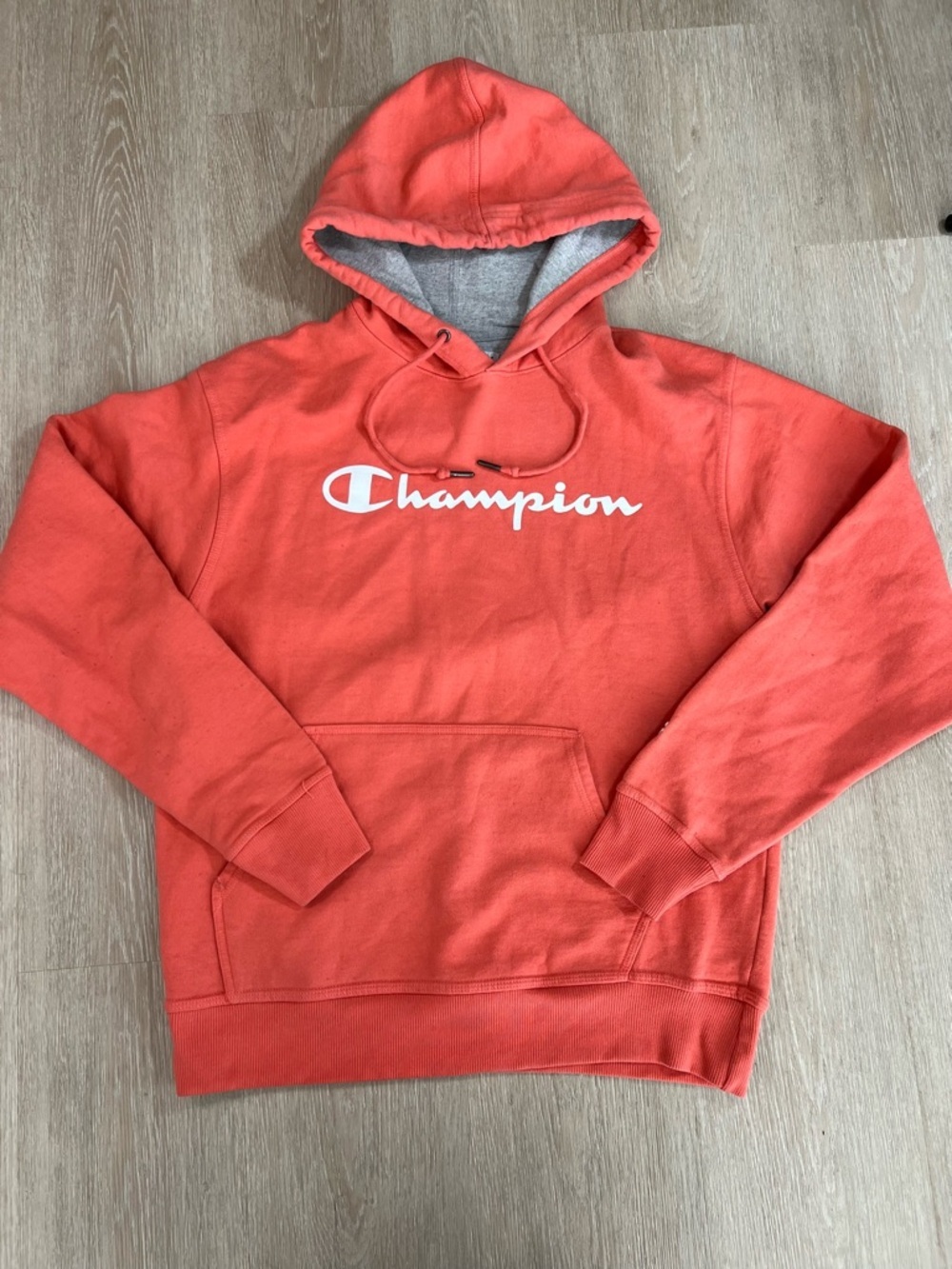 Champion Coral Crewneck Hoodie with White Logo